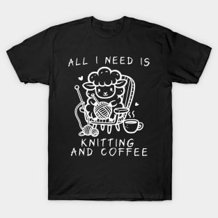 Cute Sheep Knitting with a Cup of Coffee T-Shirt